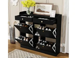 Aparador con 4 puertas, 2 cajones, diseño moderno, negro y madera, tablero de partículas (110x26x100 cm)