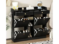 Aparador con 4 puertas, 2 cajones, diseño moderno, negro y madera, tablero de partículas (110x26x100 cm)