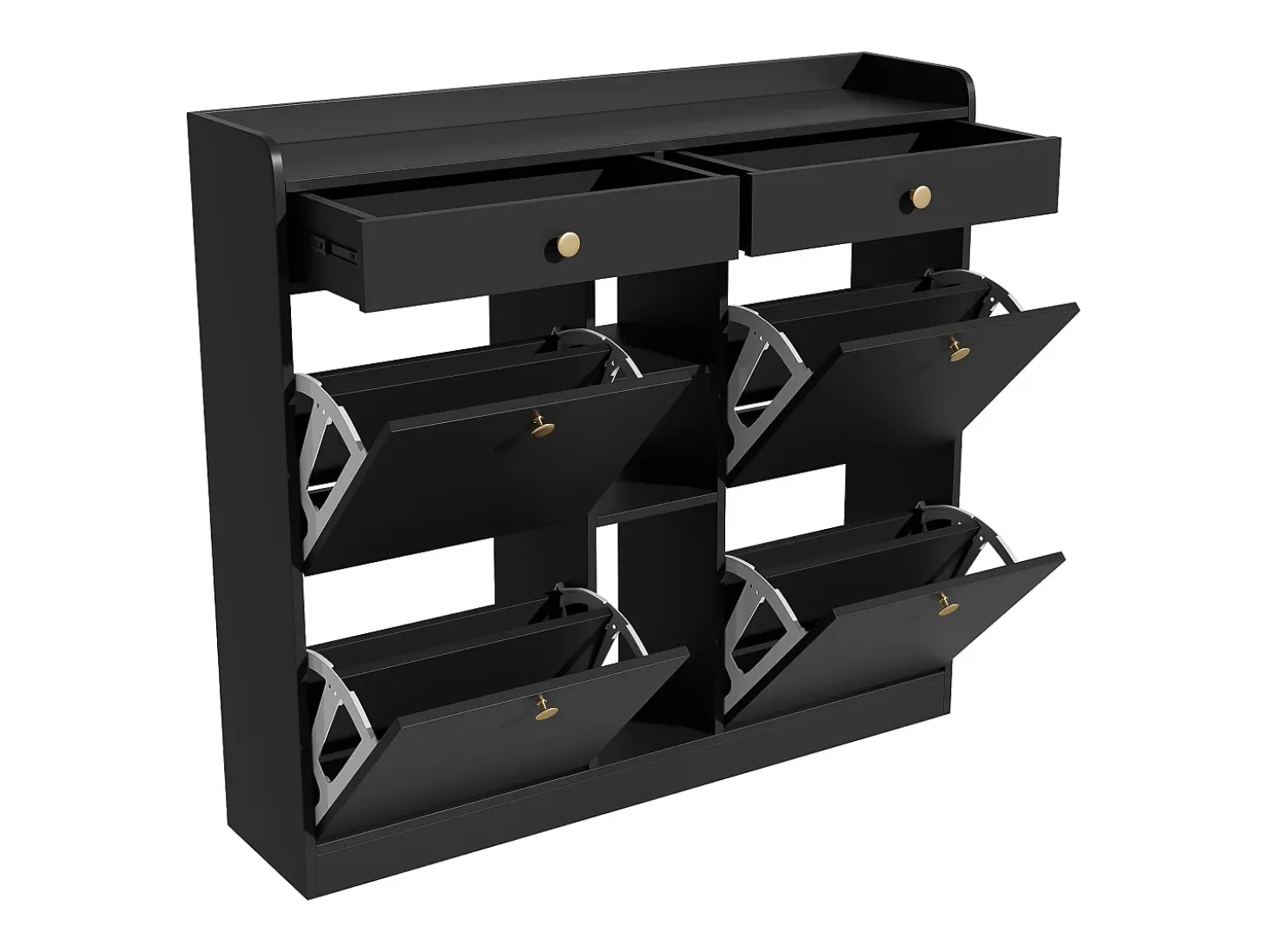 Aparador con 4 puertas, 2 cajones, diseño moderno, negro y madera, tablero de partículas (110x26x100 cm)
