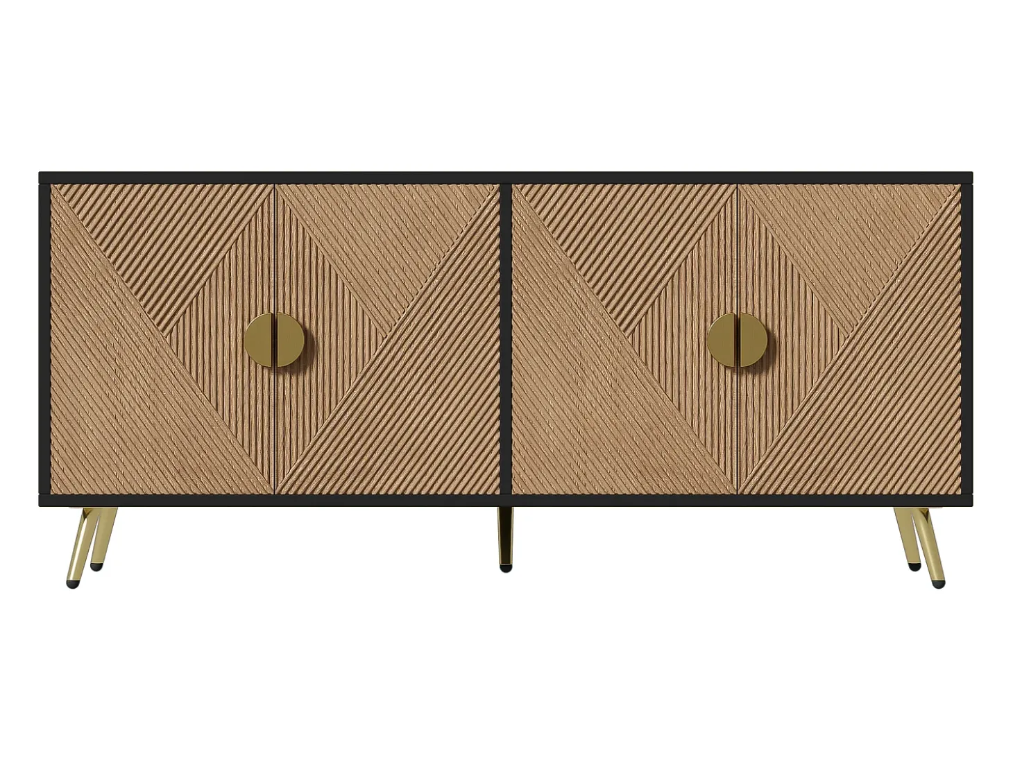 Aparador con 4 puertas, 4 cajones, con elementos dorados, MDF, negro y madera, (160x40x75 cm)