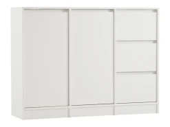 Aparador con 2 puertas, 3 cajones, armario de almacenaje para comedor o salón, 120x90x35cm, blanco