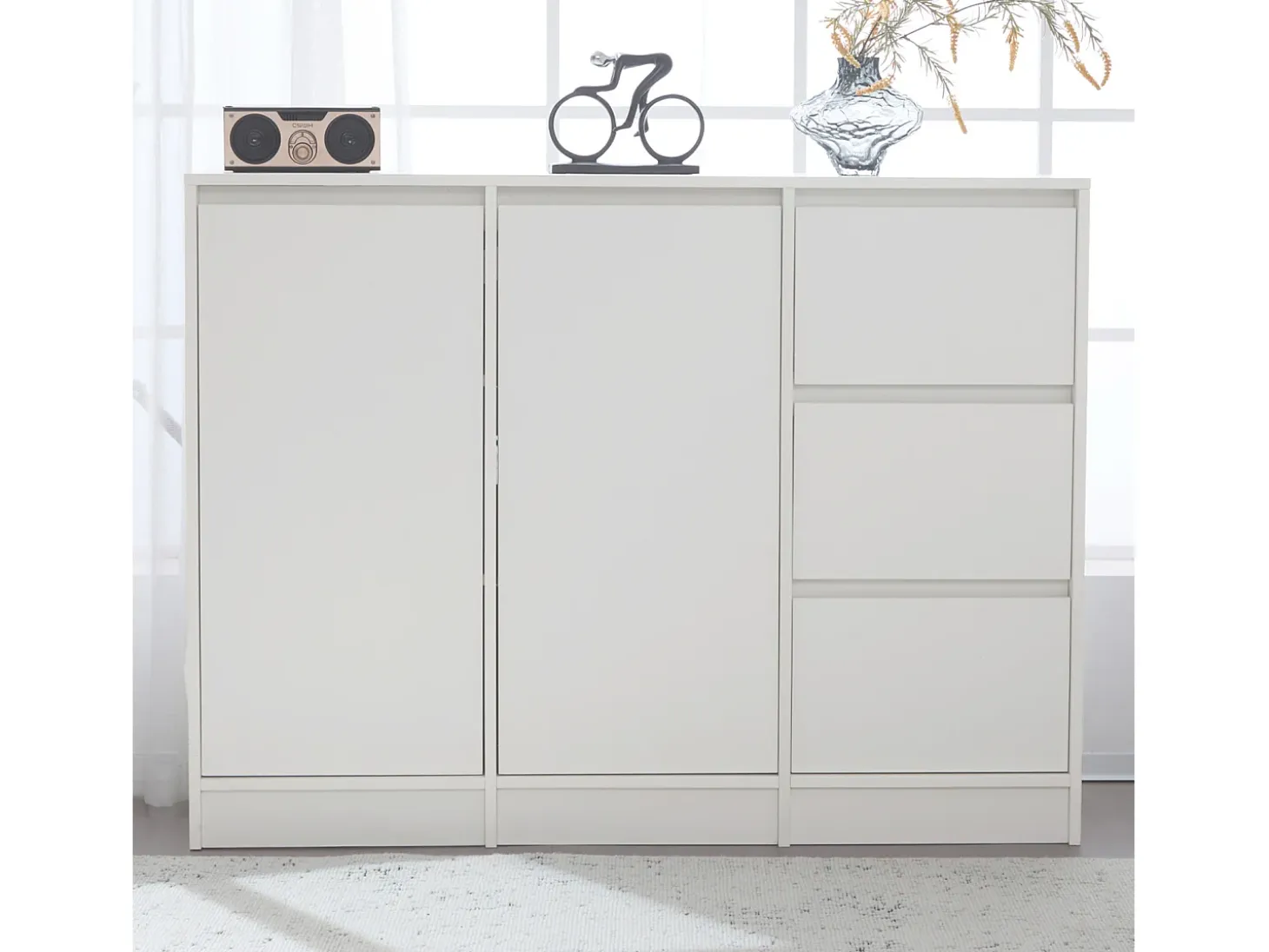 Aparador con 2 puertas, 3 cajones, armario de almacenaje para comedor o salón, 120x90x35cm, blanco