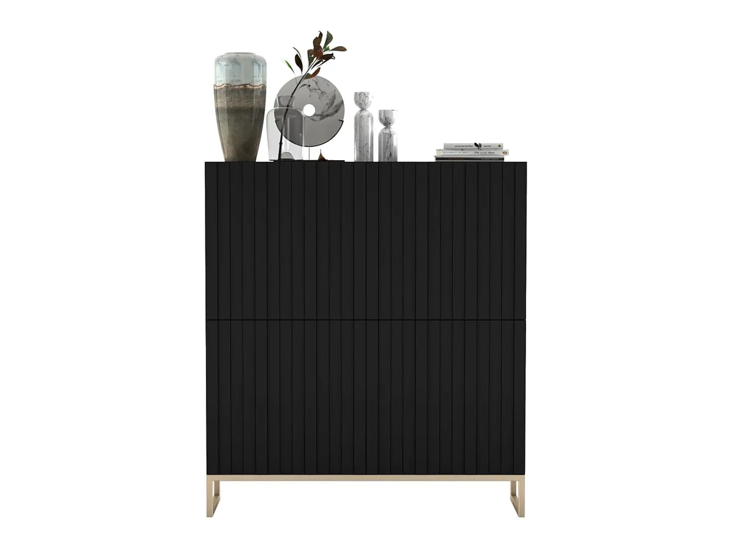 Aparador con 4 puertas – Cuerpo Negro mate, frentes acanalados Negro mate – 112 cm, estructura metálica