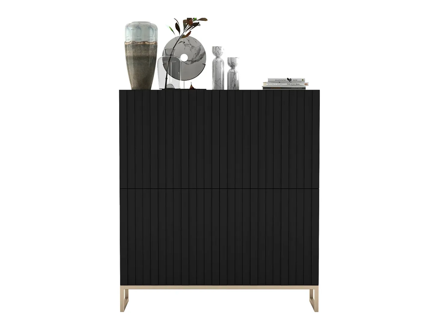 Aparador con 4 puertas – Cuerpo Negro mate, frentes acanalados Negro mate – 112 cm, estructura metálica