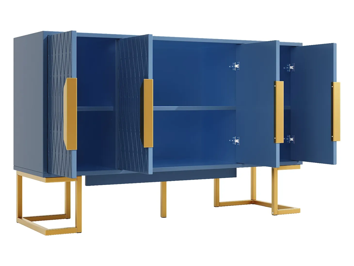 Aparador con 4 puertas - Patas de metal dorado - Estante regulable - Azul