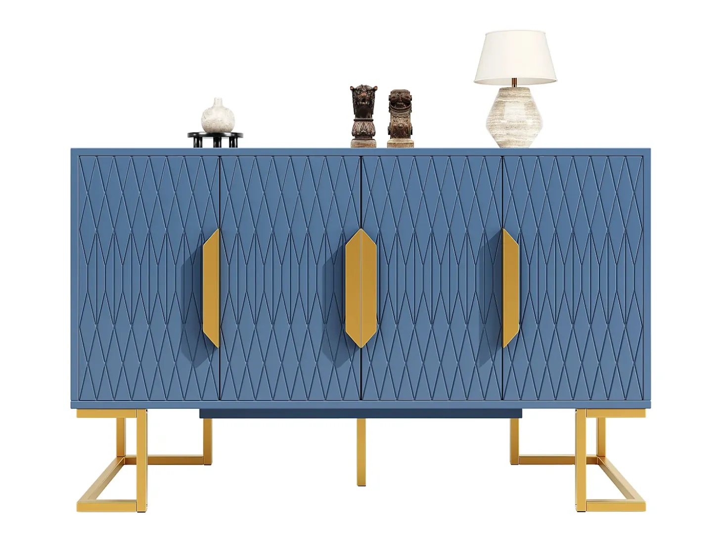 Aparador con 4 puertas - Patas de metal dorado - Estante regulable - Azul
