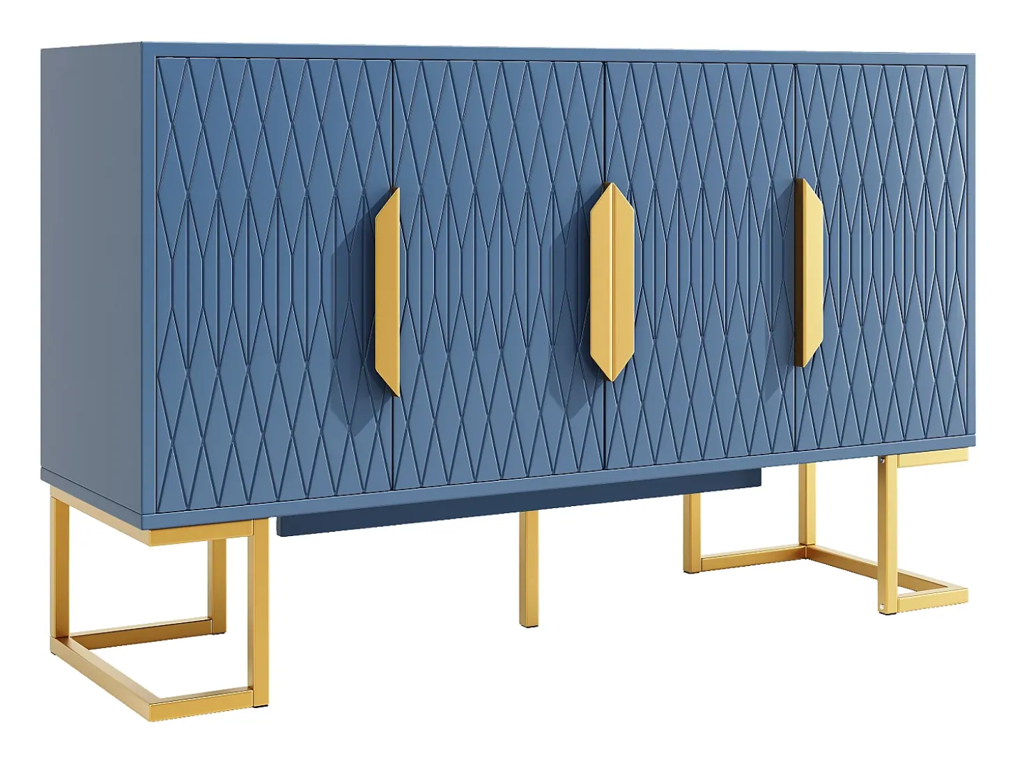 Aparador con 4 puertas - Patas de metal dorado - Estante regulable - Azul