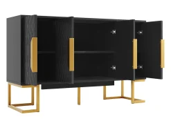 Aparador con 4 puertas - Patas de metal dorado - Estante regulable - Negro