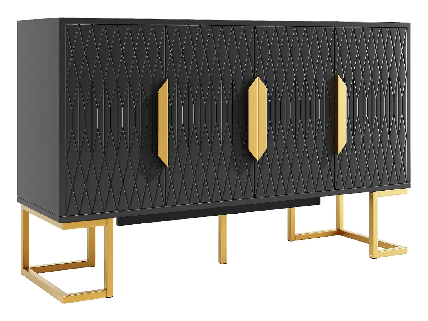 Aparador con 4 puertas - Patas de metal dorado - Estante regulable - Negro