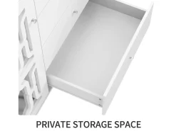 Aparador con 2 puertas con espejo y 4 cajones en MDF - tiradores de cristal - lacado blanco