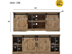 Aparador con 2 puertas correderas + compartimentos - estantes regulables - Natural