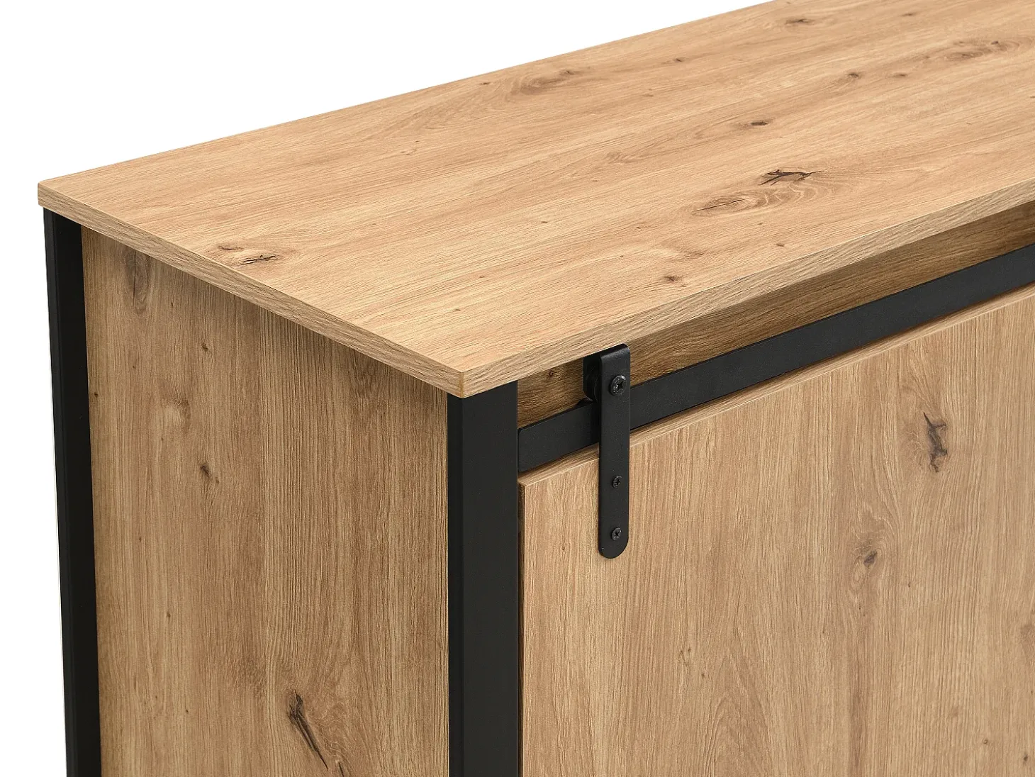 Aparador con 2 puertas correderas y 3 cajones en MDF y metal negro - Natural - BELINARO