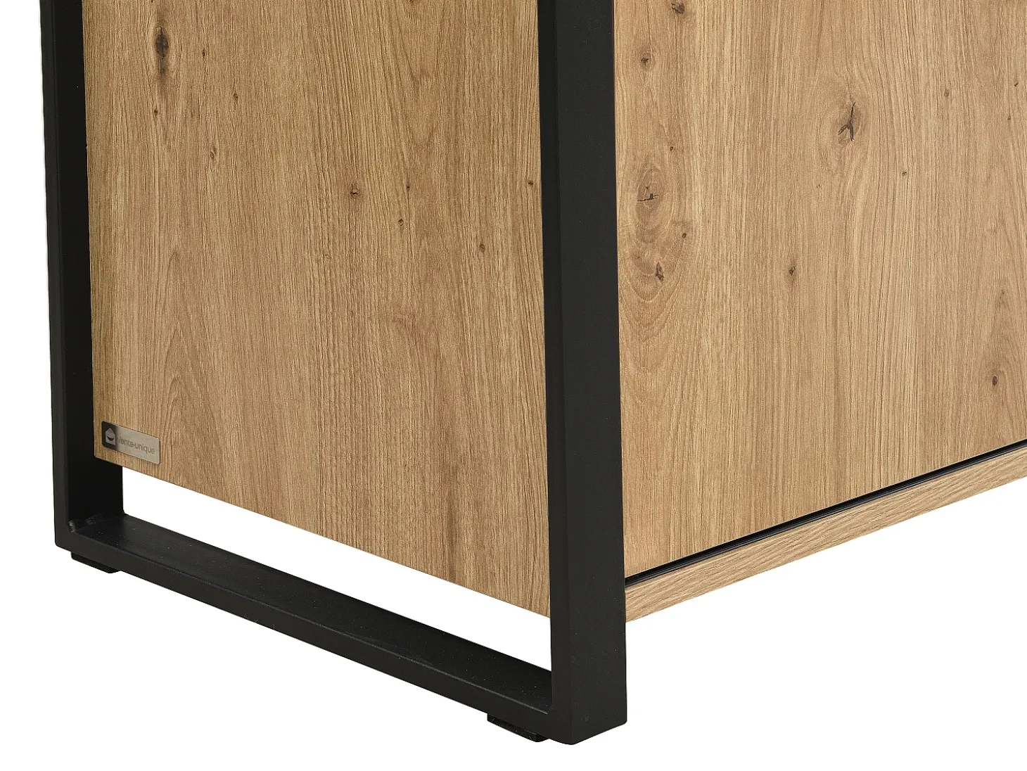 Aparador con 2 puertas correderas y 3 cajones en MDF y metal negro - Natural - BELINARO