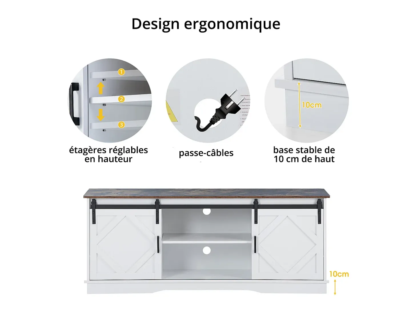 Aparador con 2 puertas correderas + compartimentos - estantes regulables - Blanco