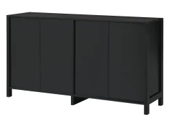 Aparador con 4 puertas de ratán - 145 x 40 x 80 cm - con estantes regulables - Negro