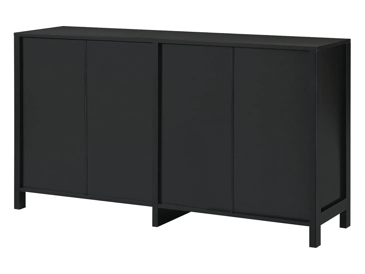 Aparador con 4 puertas de ratán - 145 x 40 x 80 cm - con estantes regulables - Negro