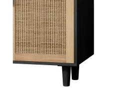 Aparador con 4 puertas de ratán - Madera PB 158x40x88cm - Negro y natural claro