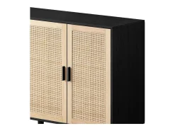 Aparador con 4 puertas de ratán - Madera PB 158x40x88cm - Negro y natural claro
