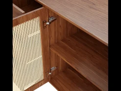 Aparador con 2 puertas de ratán y 6 cajones - 160 x 40 x 90 cm - Para cocina, hogar - Marrón