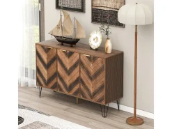 Aparador con 3 puertas, detalles elegantes, generoso almacenamiento, chapa de madera maciza, sensación cóncava/convexa, incluye laminados, acento G dorado.