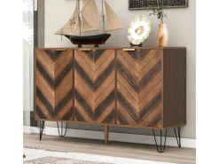 Aparador con 3 puertas, detalles elegantes, generoso almacenamiento, chapa de madera maciza, sensación cóncava/convexa, incluye laminados, acento G dorado.