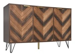 Aparador con 3 puertas, detalles elegantes, generoso almacenamiento, chapa de madera maciza, sensación cóncava/convexa, incluye laminados, acento G dorado.