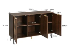 Aparador con 3 puertas, detalles elegantes, generoso almacenamiento, chapa de madera maciza, sensación cóncava/convexa, incluye laminados, acento G dorado.