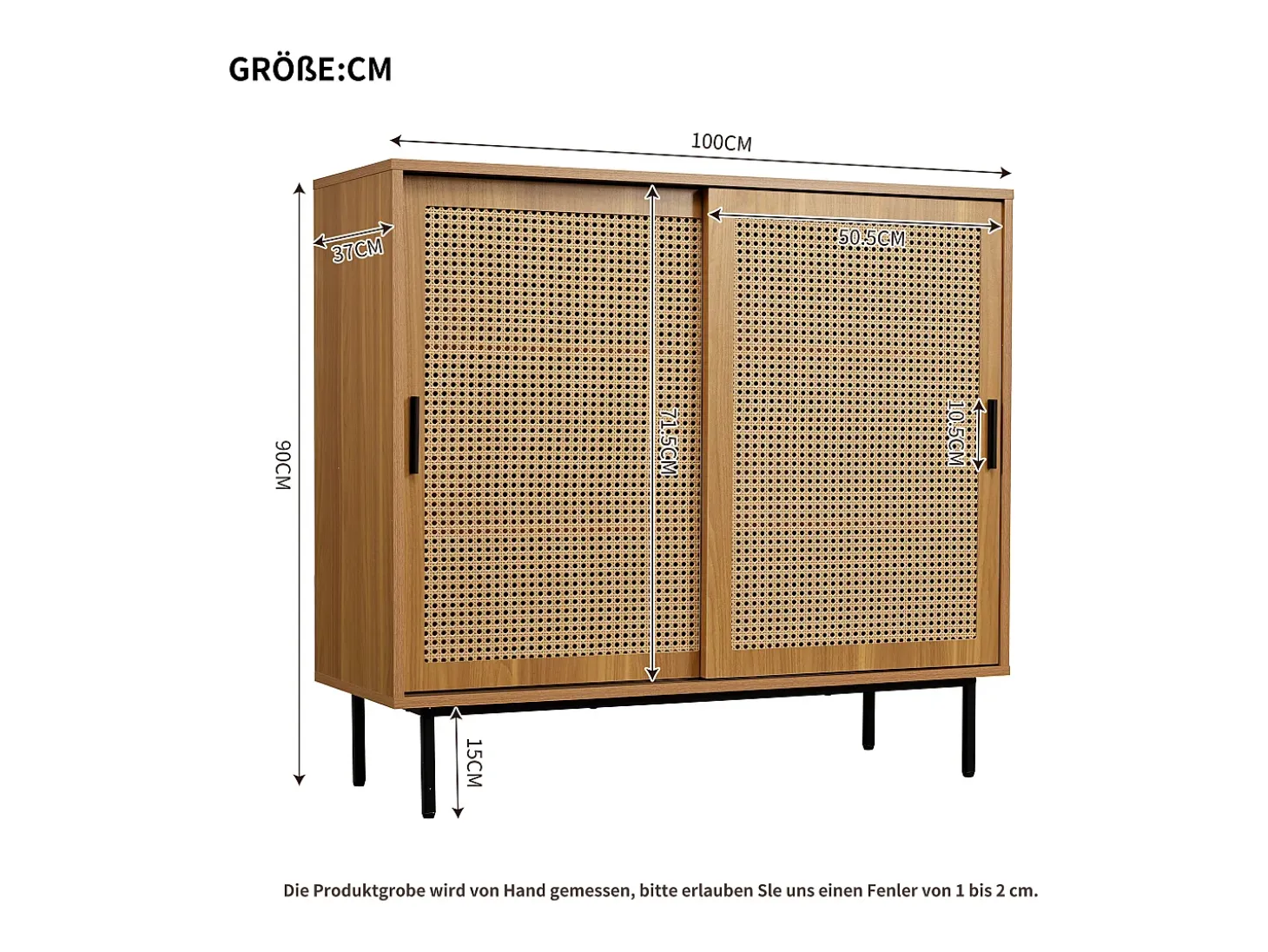 Aparador con 2 puertas, diseño moderno, madera, color nogal, con estantes regulables (100x40x90 cm)