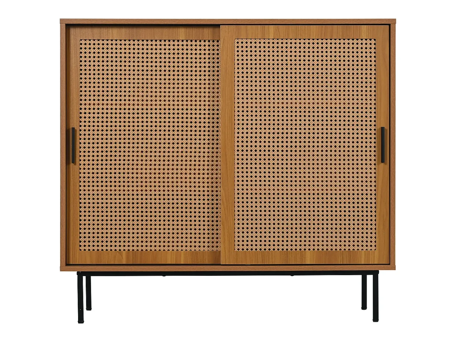 Aparador con 2 puertas, diseño moderno, madera, color nogal, con estantes regulables (100x40x90 cm)