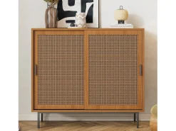 Aparador con 2 puertas, diseño moderno, madera, color nogal, con estantes regulables (100x40x90 cm)