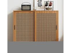 Aparador con 2 puertas, diseño moderno, madera, color nogal, con estantes regulables (100x40x90 cm)