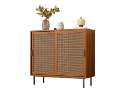 Aparador con 2 puertas, diseño moderno, madera, color nogal, con estantes regulables (100x40x90 cm)