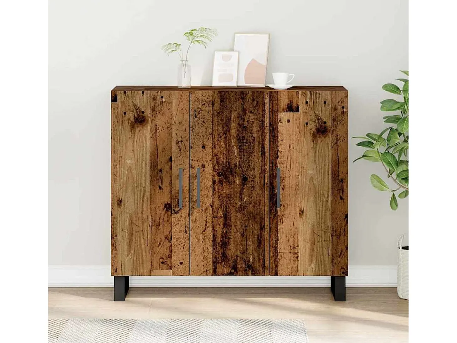 Aparador con 3 puertas en madera vieja 90x34x80 cm en madera de ingeniería