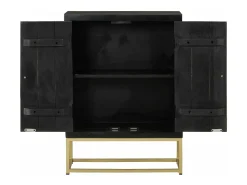 Aparador con 2 puertas madera mango negro y dorado 55x30x75 cm