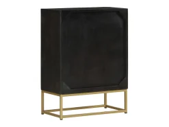 Aparador con 2 puertas negro y dorado 55x30x75 cm madera de mango
