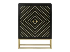 Aparador con 2 puertas negro y dorado 55x30x75 cm madera de mango