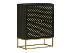 Aparador con 2 puertas negro y dorado 55x30x75 cm madera de mango