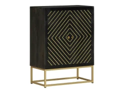 Aparador con 2 puertas negro y dorado 55x30x75 cm madera de mango