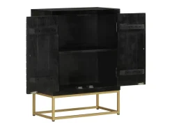 Aparador con 2 puertas negro y dorado 55x30x75 cm madera de mango