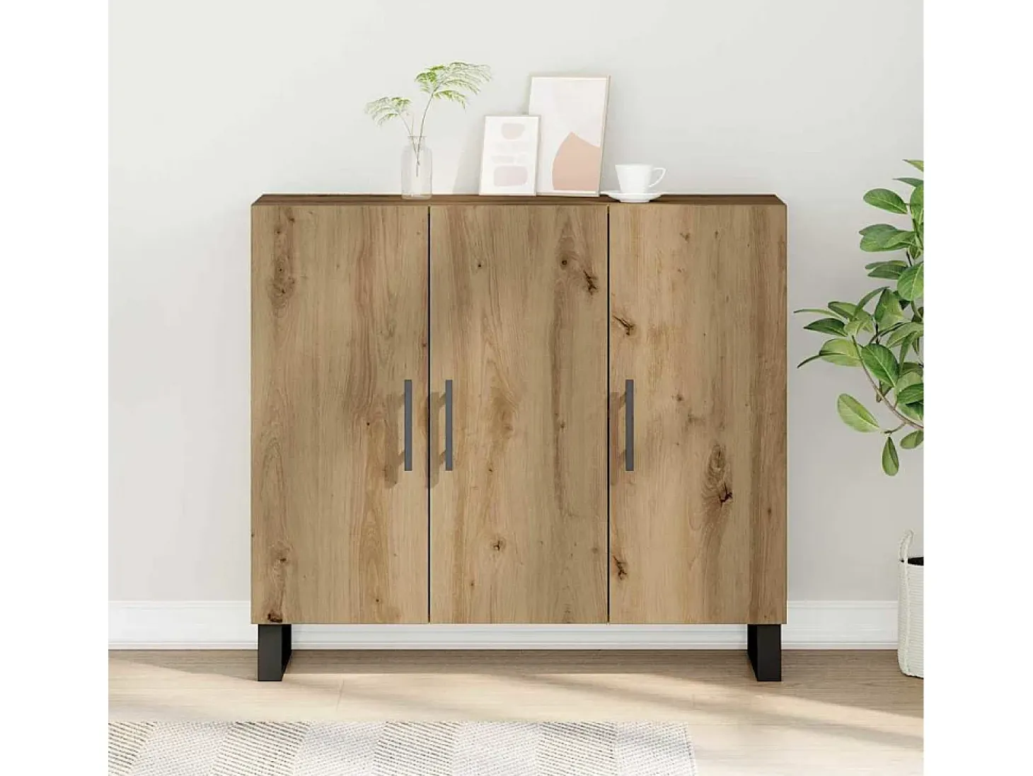Aparador con 3 Puertas Roble Artesano 90x34x80 cm Madera de Ingeniería