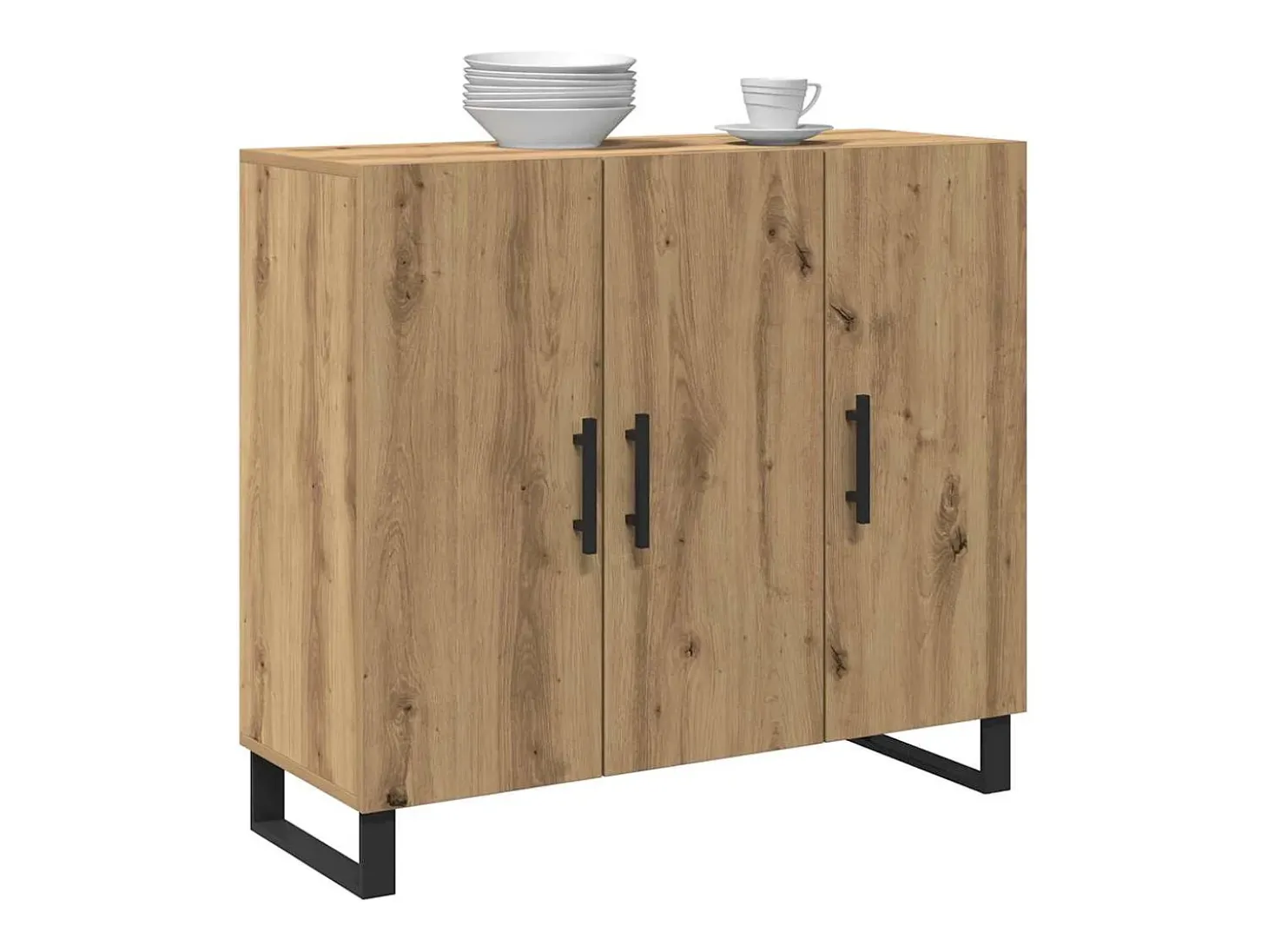 Aparador con 3 Puertas Roble Artesano 90x34x80 cm Madera de Ingeniería