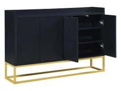 Aparador con 4 puertas sin tirador - estilo contemporáneo - madera + metal - negro