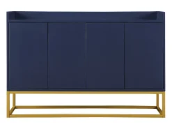 Aparador con 4 puertas sin tiradores - patas de metal dorado - Azul