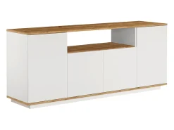 Aparador con 4 puertas y 1 estante - Blanco y natural - LOTULA