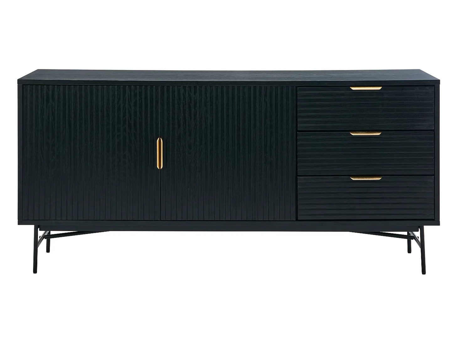 Aparador con 2 puertas y 3 cajones chapado en roble y metal - Negro y Dorado - SIRIOLA