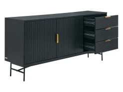 Aparador con 2 puertas y 3 cajones chapado en roble y metal - Negro y Dorado - SIRIOLA