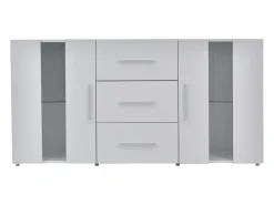 Aparador con 2 puertas y 3 cajones - LEDs - Madera MDF - para salón, comedor - blanco