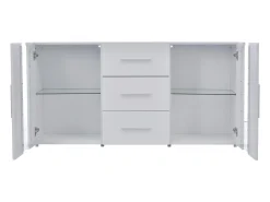 Aparador con 2 puertas y 3 cajones - LEDs - Madera MDF - para salón, comedor - blanco