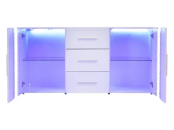 Aparador con 2 puertas y 3 cajones - LEDs - Madera MDF - para salón, comedor - blanco