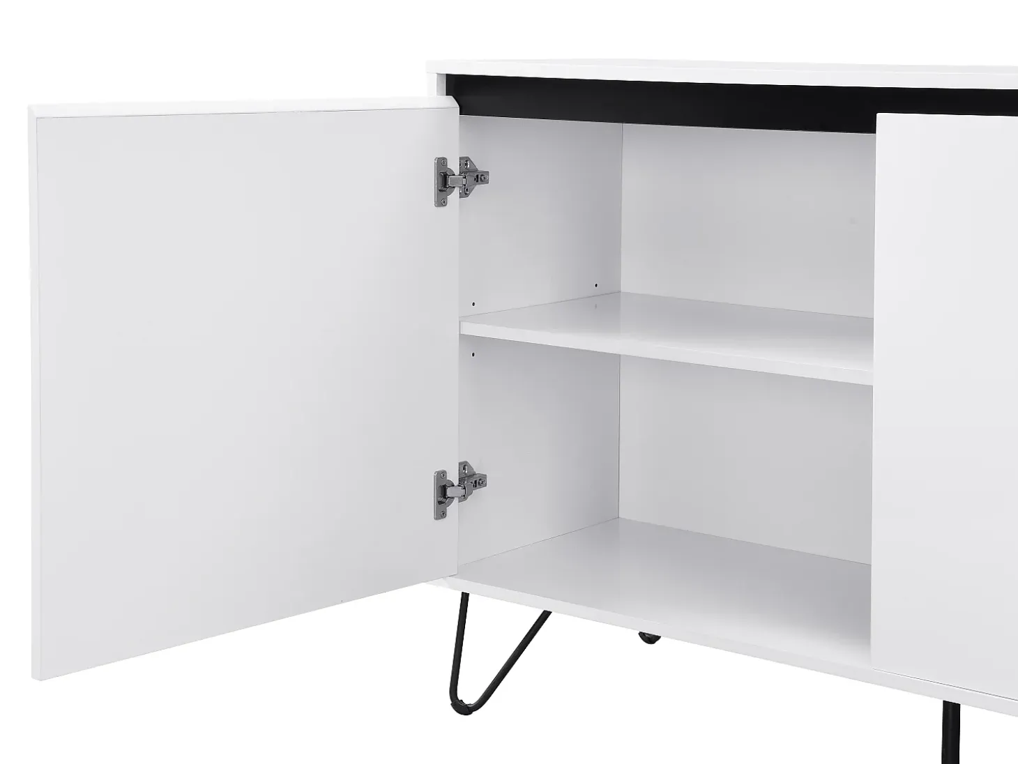 Aparador con 2 puertas y 3 cajones de MDF y acero - Blanco y negro - ABUJA